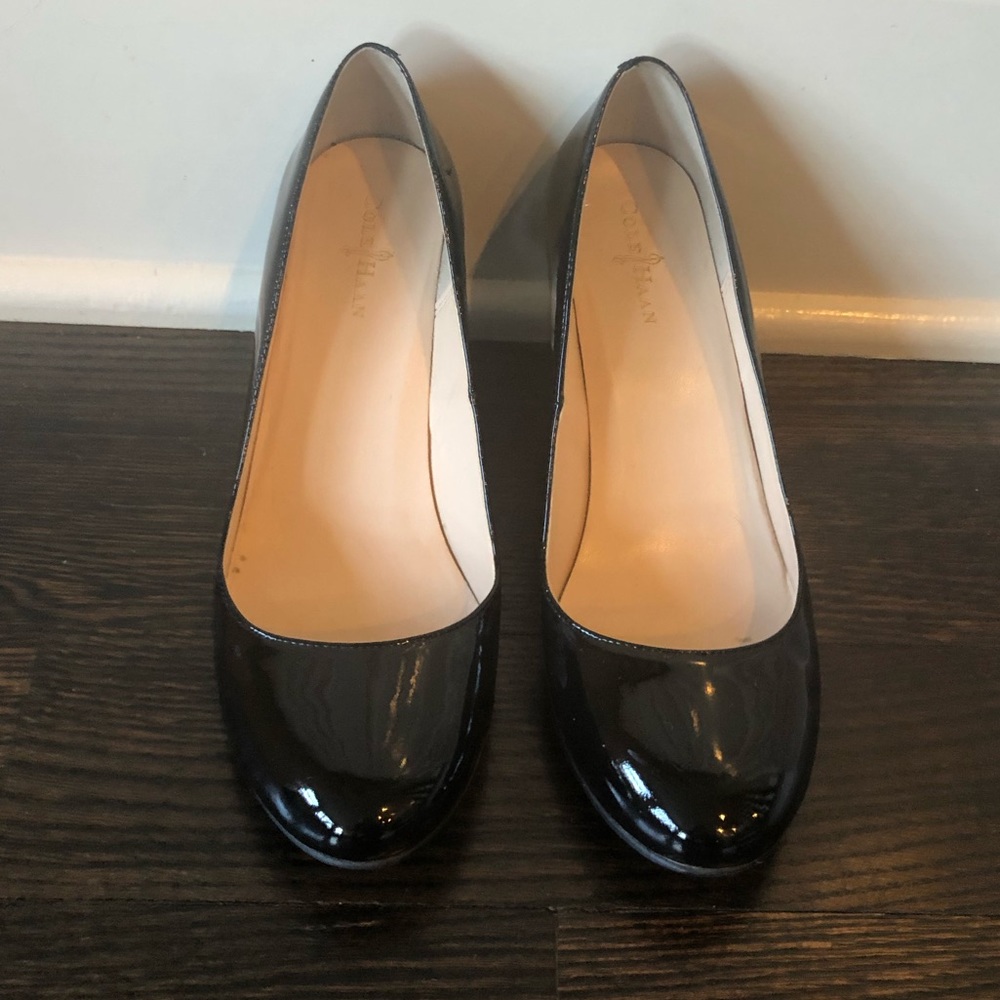 Cole Haan Black Patent Leather Wedges - size 6.5, fit more like a 6